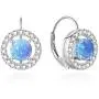 4 Prong Round Birthstone and Created Opal Halo Leverback Earrings For Women or Girls Sterling Silver Dangle Earring 4 Prong Round Birthstone and Created Opal Halo Leverback Earrings For Women or Girls Sterling Silver Dangle Earring