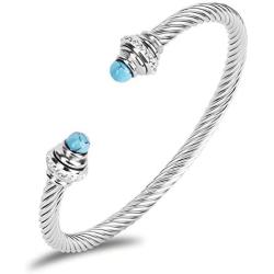 Dabacin Cable Wire Cuff Bangle Bracelets for Women, Stainless Steel Silver Twisted Cable Bracelet for Girls, Designer Inspired Fashion Bracelets Jewelry Comes in Gift Box
