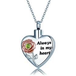 Samity Heart Urn Necklace for Ashes with Rose Flower 12 Birthstones Cremation Jewelry for Ashes-Always in My Heart Memory Necklace Women Gifts