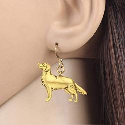 WEVENI Alloy Cute Golden Retriever Dog Earrings Gold Silver plated Dangle Drop Pet Jewelry For Women Girls Ladies Gifts