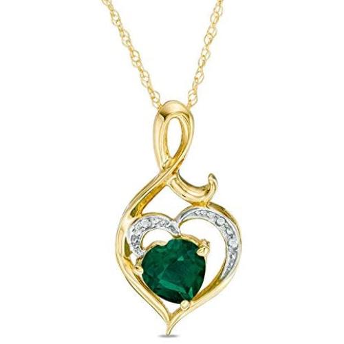 The Diamond Deal Lab Created 6.00MM Gemstone Birthstone Heart and Diamond Accent Swirl Necklace Pendant Charm 10k REAL White OR Yellow Or Rose/Pink Gold 18 inch 10k Gold Chain (Choose your Birthstone)