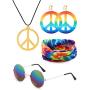 VALIJINA Hippie Costume Set Hippie Sunglasses Peace Sign Pendant Tie Dye Headband Bandana Peace Sign Earrings 60s or 70s Hippie Accessories