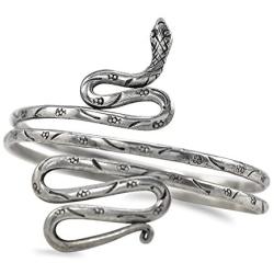 Culture Cross Snake Arm Cuff Adjustable Handmade Bracelet | Hmong Hill Tribe Contemporary Traditional Jewelry Piece | Unique Exotic Style Silver