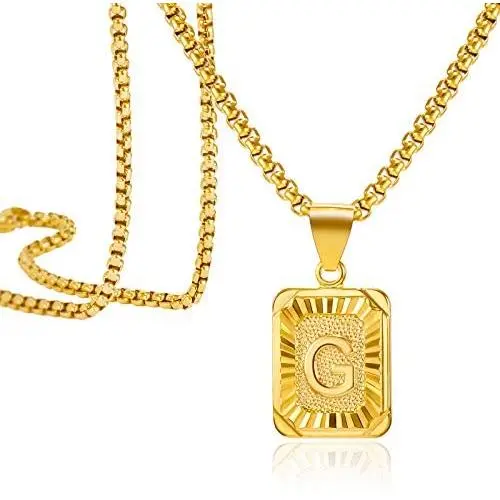 Harlermoon Initial Pendant Necklace A-Z 26 Capital Letters Monogram Name Necklace Box Chain Jewelry for Men Women Harlermoon Initial Pendant Necklace A-Z 26 Capital Letters Monogram Name Necklace Box Chain Jewelry for Men Women