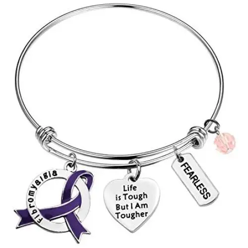 MAOFAED Fibromyalgia Gift Fibromyalgia Awareness Gift Fibromyalgia Warrior Gift Fibromyalgia Survivor Gift Life is Tough But I Am Tougher Fibromyalgia Bracelet for Her