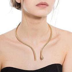 Unicra Goldtone Snake with Black Eyes Curved Bar Design Adjustable Gothic Magnetic Choker Necklace Pendant for Women and Girls