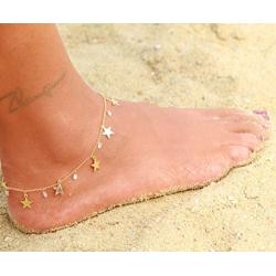 BEMOLY Dainty Gold Anklet 14K Gold Plated Geometry Lucky Evil Eye Cross Star Tassel Cute Tiny Beads CZ Flower Heart Summer Ankle Bracelet Boho Beach Foot Chain for Women
