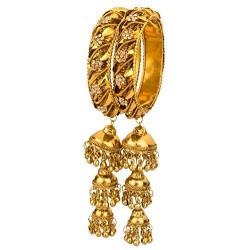 Efulgenz Boho Vintage Antique Gypsy Tribal Indian Oxidized Gold Plated Bell Jhumki Charm Bracelet Bangle Set Jewelry