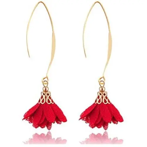 FUTIMELY Long Fabric Flower Tassel Earrings,Red/Green/Black/Purple/Pink/Blue/Grey/Yellow/White Dangle Drop Earrings for Women Teen Girls Bar Party Gifts FUTIMELY Long Fabric Flower Tassel Earrings,Red/Green/Black/Purple/Pink/Blue/Grey/Yellow/White Dangle Drop Earrings for Women Teen Girls Bar Party Gifts