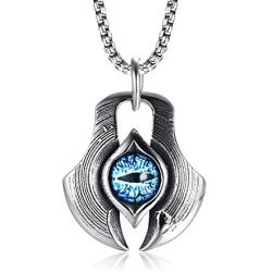 MPRAINBOW Mens Stainless Steel Greek Blue Dragon Evil Eye Axe Casting Dog Tag Pendant Amulet Necklace