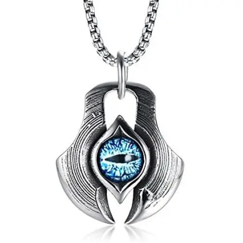 MPRAINBOW Mens Stainless Steel Greek Blue Dragon Evil Eye Axe Casting Dog Tag Pendant Amulet Necklace MPRAINBOW Mens Stainless Steel Greek Blue Dragon Evil Eye Axe Casting Dog Tag Pendant Amulet Necklace