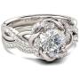 JEULIA Halo Solitaire Engagement Rings for Women Sterling Silver Floral Flower Rings Rose Gold Plated Diamond Ring Round Cut Bridal Ring Set Anniversary Promise Rings for Her