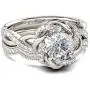 JEULIA Halo Solitaire Engagement Rings for Women Sterling Silver Floral Flower Rings Rose Gold Plated Diamond Ring Round Cut Bridal Ring Set Anniversary Promise Rings for Her