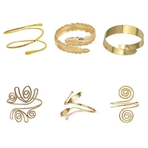 6Pcs/Set Coil Upper Arm Bracelet Arm Cuff Open Armlets Armband for Women Girl Jewelry Minimalist Bangle Adjustable Alloy Filigree Swirl