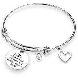 TOGON Christian Bracelet Inspirational Religious Bible Verse Cross Jewelry Spiritual Stainless Steel Bracelet Personalized Baptism Encouragement Gifts