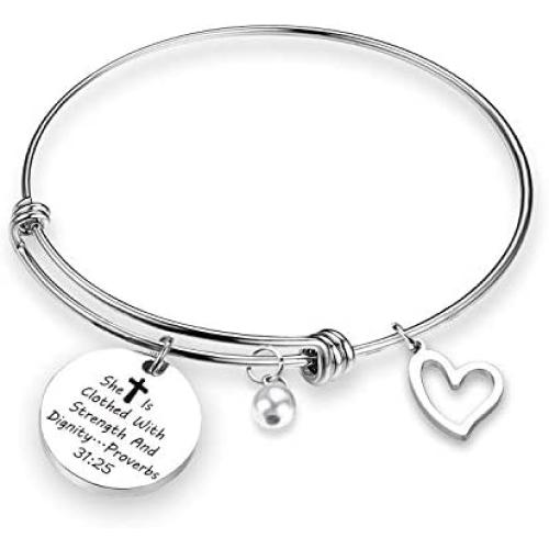 TOGON Christian Bracelet Inspirational Religious Bible Verse Cross Jewelry Spiritual Stainless Steel Bracelet Personalized Baptism Encouragement Gifts
