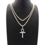 Shiny Jewelers USA Mens Iced Out Cz Ankh Cross Hip Hop Pendant 3mm 16'' & 18'' 1 Row Tennis Chain Necklace