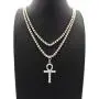 Shiny Jewelers USA Mens Iced Out Cz Ankh Cross Hip Hop Pendant 3mm 16'' & 18'' 1 Row Tennis Chain Necklace