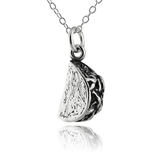 FashionJunkie4Life Sterling Silver Small 3D Taco Charm Necklace, 18'' Chain