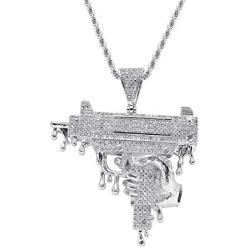 Moca Jewelry Iced Out Exquisite Hand Gun Big Size Pendant 18K Gold Plated Bling CZ Simulated Diamond Hip Hop Necklace for Men Women