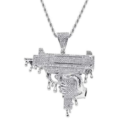 Moca Jewelry Iced Out Exquisite Hand Gun Big Size Pendant 18K Gold Plated Bling CZ Simulated Diamond Hip Hop Necklace for Men Women Moca Jewelry Iced Out Exquisite Hand Gun Big Size Pendant 18K Gold Plated Bling CZ Simulated Diamond Hip Hop Necklace for Men Women