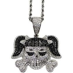 Shop-iGold Custom Skull Men Women 925 Italy White Gold Finish Iced Silver Charm Ice Out Pendant Stainless Steel Real 3 mm Rope Chain, Mans Jewelry, Iced Pendant, Rope Necklace 16''- 24''