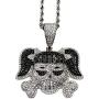 Shop-iGold Custom Skull Men Women 925 Italy White Gold Finish Iced Silver Charm Ice Out Pendant Stainless Steel Real 3 mm Rope Chain, Mans Jewelry, Iced Pendant, Rope Necklace 16''- 24''