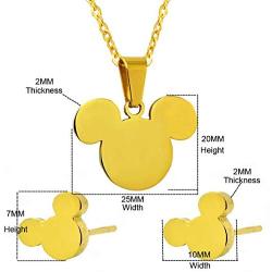 ERLUER Mouse Mickey Jewelry Set for Women Necklace Earrings Sets Stainless Steel Crystal Girls Fashion Gift