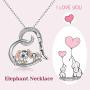 Elephant Necklace Sterling Silver Gold Plated Mother and Daughter Engraved Love Heart Dumbo Elephant Pendant Necklace