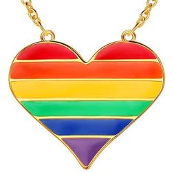 beautlace Customized LGBT Necklaces 18K Gold Plated Rainbow Love Heart Triangle Pendant Gay Lesbian Pride Jewelry for Men and Women