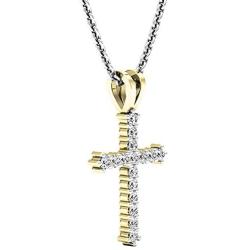 Dazzlingrock Collection 0.25 Carat (ctw) 10K Gold Round White Diamond Ladies Cross Pendant 1/4 CT (Silver Chain Included)