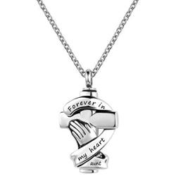 YSAHan Praying Hands Cross Urn Necklaces Ashes Cremation Memorial Stainless Steel Keepsake Pendant Jewelry Forever in My Heart for Women Men