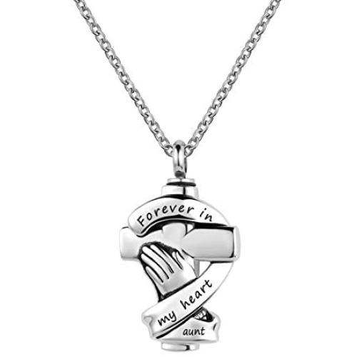 YSAHan Praying Hands Cross Urn Necklaces Ashes Cremation Memorial Stainless Steel Keepsake Pendant Jewelry Forever in My Heart for Women Men