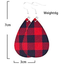 Buffalo Plaid Teardrop Dangle Earring Christmas Faux Leather Earrings Lightweight Handmade Leather Drop Earring for Women Xmas Jewelry Holiday Decor Accessory