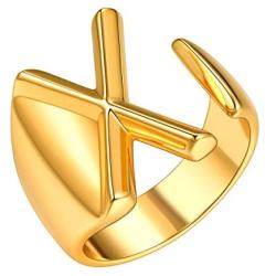 FOCALOOK Initial Ring 18K Gold Plated Letter Rings for Women Open Adjustable Rings Chunky Initial Ring Bold Statement Rings