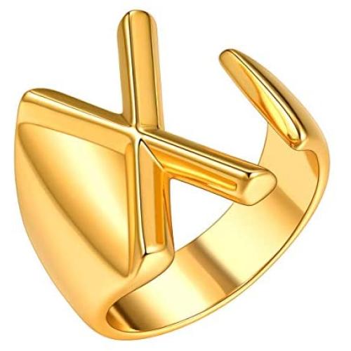 FOCALOOK Initial Ring 18K Gold Plated Letter Rings for Women Open Adjustable Rings Chunky Initial Ring Bold Statement Rings