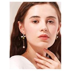 Gold Plated Bee Stud Dangle Drop Earrings for Women Girls Yellow Flower Crystal Jewelry by SUNSCSC
