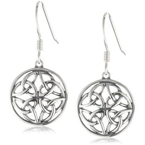 Sterling Silver Celtic Knot Round Drop Wire Earrings