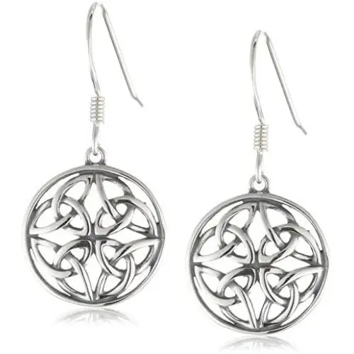 Sterling Silver Celtic Knot Round Drop Wire Earrings Sterling Silver Celtic Knot Round Drop Wire Earrings