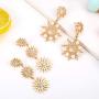 Starburst Dangle Drop Earrings Gold Hexagram Celestial Star Stud Earrings Crystal Pearl Sun Charm Statement Earrings for Women Girls Fashion Wedding Party Jewelry
