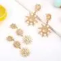Starburst Dangle Drop Earrings Gold Hexagram Celestial Star Stud Earrings Crystal Pearl Sun Charm Statement Earrings for Women Girls Fashion Wedding Party Jewelry