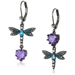 Betsey Johnson CZ & Butterfly Double Mismatch Drop Earring