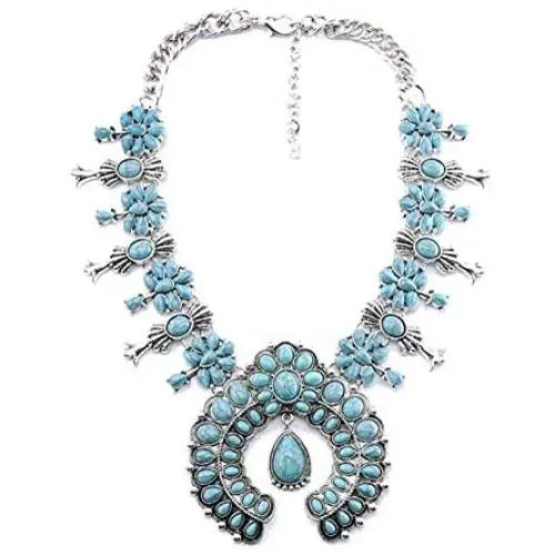 Ãzhido Long Necklaces for Women Howlite Stone Blossom Crescent Moon Pendant Western Jewelry Ãzhido Long Necklaces for Women Howlite Stone Blossom Crescent Moon Pendant Western Jewelry