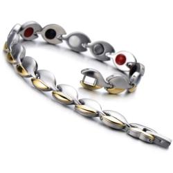 COOLSTEELANDBEYOND Health Function Leaf Link Magnetic Bracelet for Ladies Steel with Magnets Free Link Removal Tool