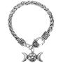 Triple Moon Goddess Amulet Wicca Pentagram Wheat Chain Bracelet for Women Men Pagan Jewelry