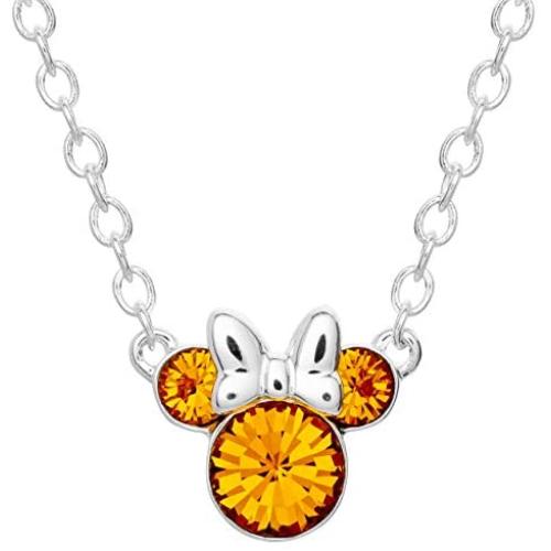 Disney Minnie Mouse Crystal Birthstone Silver Plated Pendant Necklace