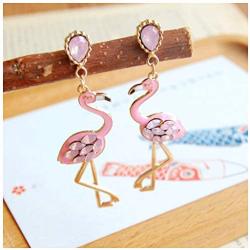 MIXIA Pink Enamel Oil Flamingo Bird Dangle Earrings for Women Hypoallergenic Jewelry Cute Animal Flamingo Crystal Earrings