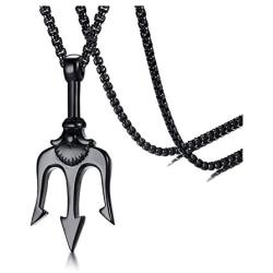 VNOX Stainless Steel Neptune Greek Poseidon Trishula Pronged Trident Pendance Protection Necklace for Men Boys