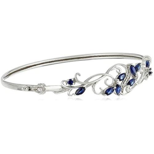 .925 Sterling Silver and Gemstone Two-Tone Scrolled Filigree Hinged Bangle Bracelet, 7-1/2'' - Choice of Gem Colors