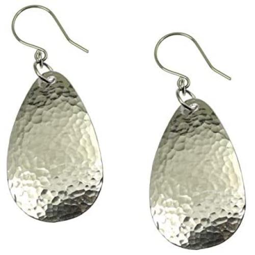 Small Hammered Aluminum Silver-tone Tear Drop Earrings By John S Brana Handmade Jewelry Hypoallergenic